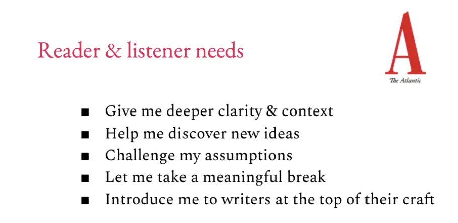 User needs project of The Atlantic